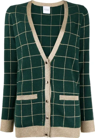 check-pattern V-neck cardigan