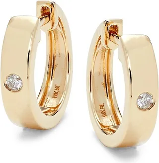 14K Yellow Gold & 0.05 TCW Diamond Huggies Earrings