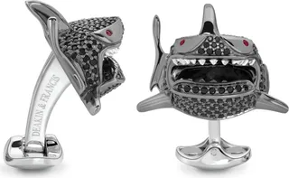 Deakin & Francis - Deakin & Francis Sterling Silver Black Spinel Shark Cufflinks