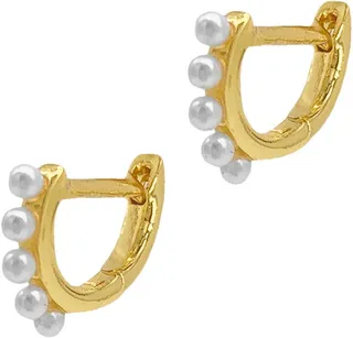 Spring 2022 14k Yellow Gold Vermeil Imitation Pearl Huggie Hoop Earrings