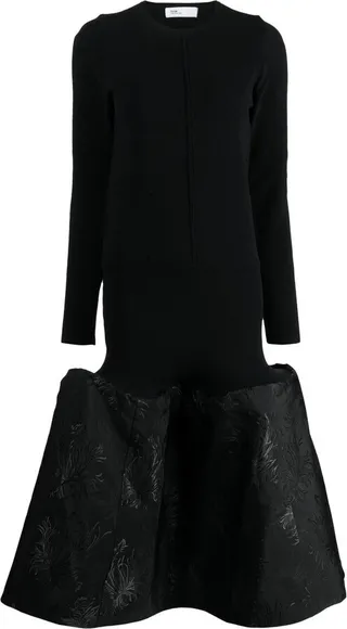 Flared Patterned-Jacquard Midi Dress