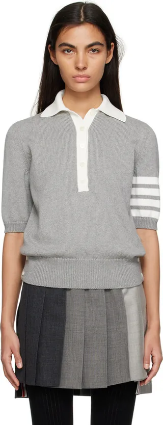 Thom Browne Gray Flower 4-Bar Polo
