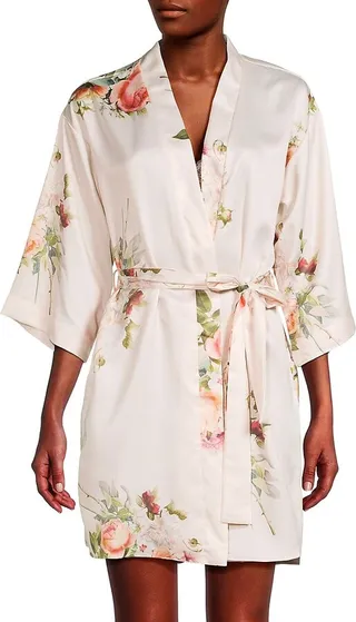 Miraj Floral Charmeuse Belted Robe