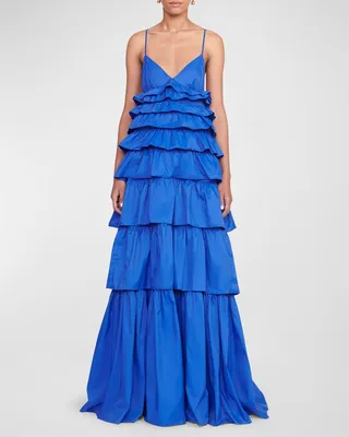 Rylie Tiered Ruffle Tie-Back Gown