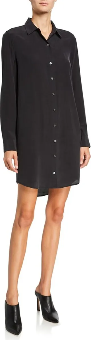Essential Long-Sleeve Silk Shirtdress