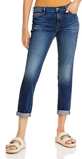 Frame Le Garcon Mid Rise Distressed Slim Boyfriend Jeans in Azure