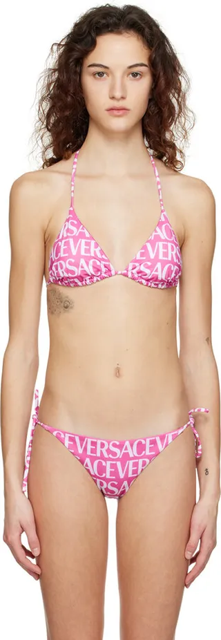 Versace Underwear Pink Allover Bikini Top