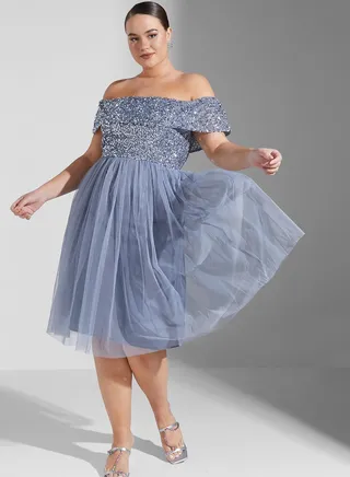 Bardot Sequin Detail Pleated Dress