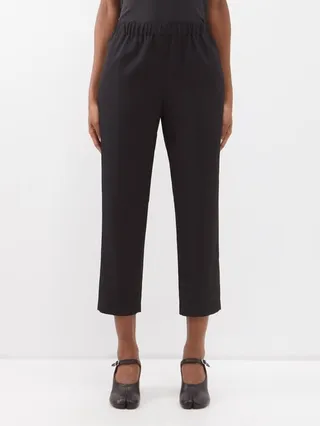 Elasticated-waist Wool-gabardine Cropped Trousers