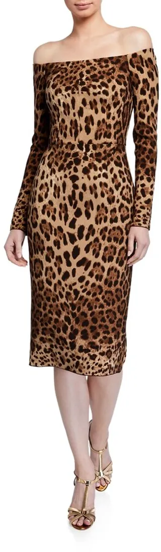 Off-the-Shoulder Leopard Print Bodycon Dress