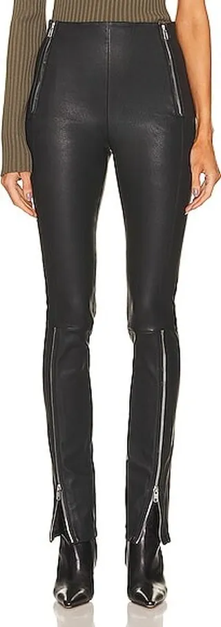 Helmut Lang Leather Zip Pant in Black