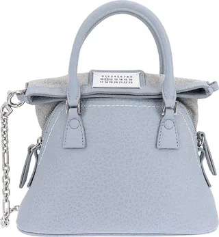 Leather handbag with logo patch