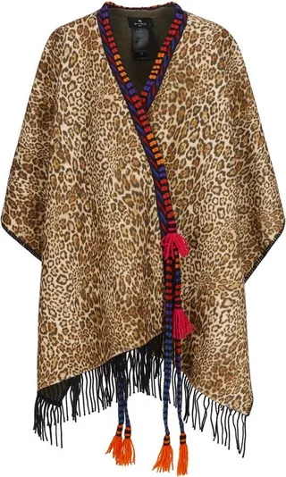 Etro Leopard Printed Fringed Cape