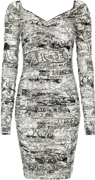 Logo-Print Stretch Long-Sleeve Dress