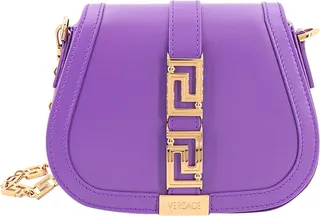 Leather shoulder bag with metal La Greca motif