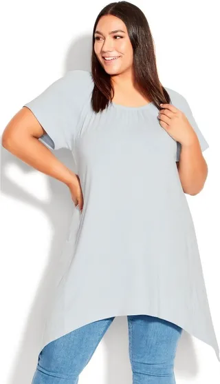 EVANS| Women's Plus Size Hanky Hem Plain Tunic - chambray blue - 14W