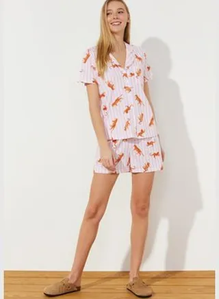 Multicolored 100% Cotton Striped Knitted Pajama Set THMSS24PT00022