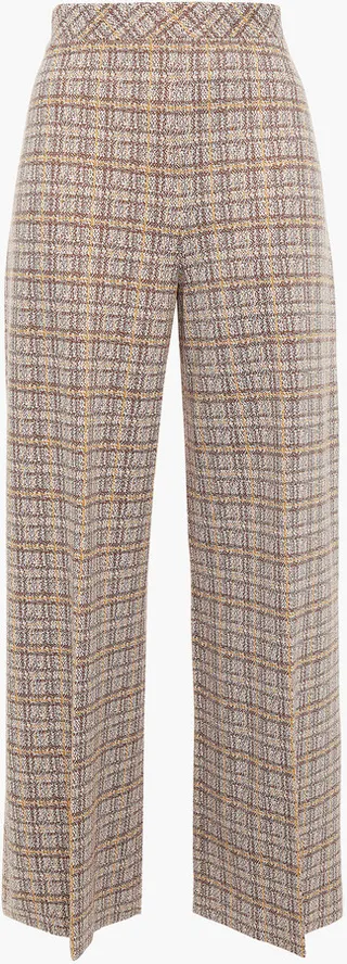 Cropped checked stretch-ponte wide-leg pants