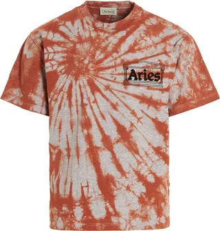 Aries Tie-Dye Logo Print Crewneck T-Shirt