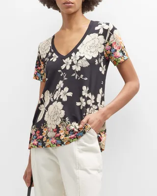Redland Floral-Print V-Neck Swing Tee