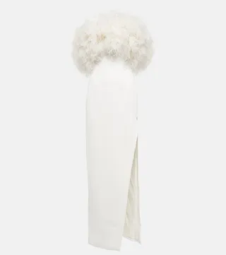 Feather-trimmed cady gown