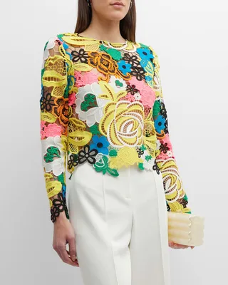 Nori Long-Sleeve Floral Lace Top