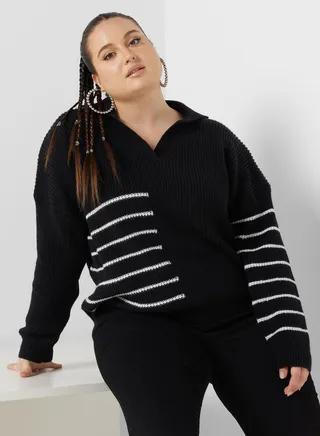 Stripe Collar Detail Sweater