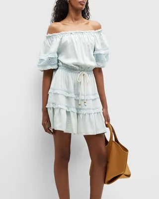 Lala Off-Shoulder Chambray Mini Dress