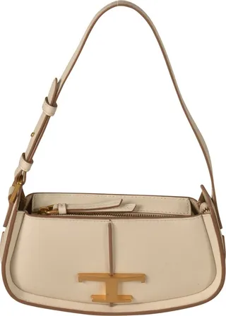T Plaque Top Zipped Shoulder Bag