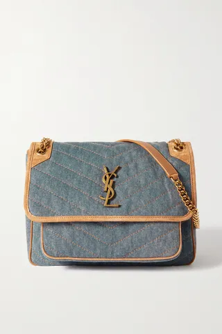 SAINT LAURENT - Niki Medium Suede And Leather-trimmed Denim Shoulder Bag - Blue