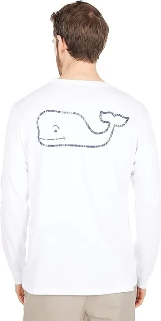 Vineyard Vines Long Sleeve Vintage Whale Pocket T-Shirt (White Cap) Men's Clothing