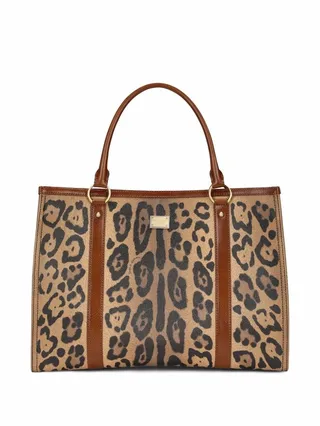 Leopard-Print Leather Tote Bag