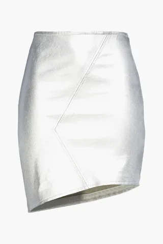 Party asymmetric metallic leather mini skirt