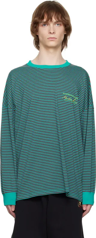 Martine Rose Burgundy & Green Striped Long Sleeve T-Shirt