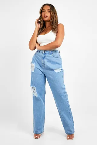 Plus Wide Leg Distressed Jean