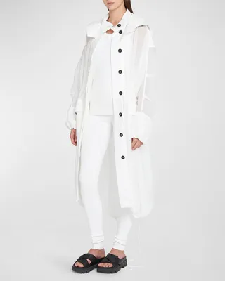Detachable-Hood Sheer Silk Long Jacket
