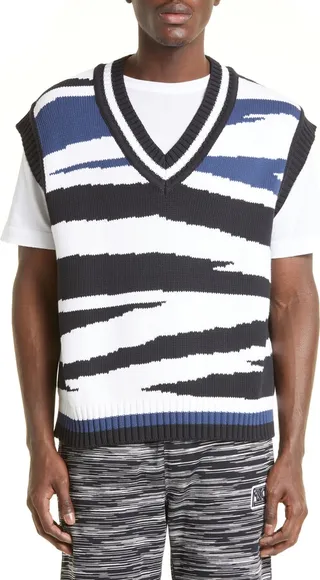 Stripe Jacquard Cotton Blend Sweater Vest