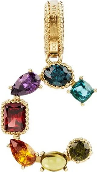 Rainbow alphabet C 18 kt yellow gold charm with multicolor fine gems