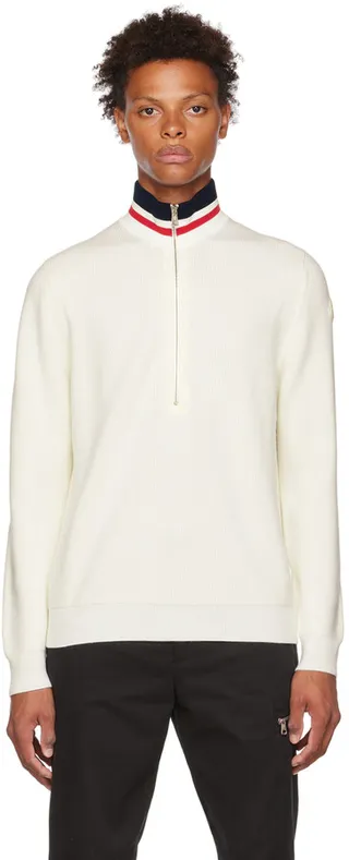 Moncler Off-White Half-Zip Sweater
