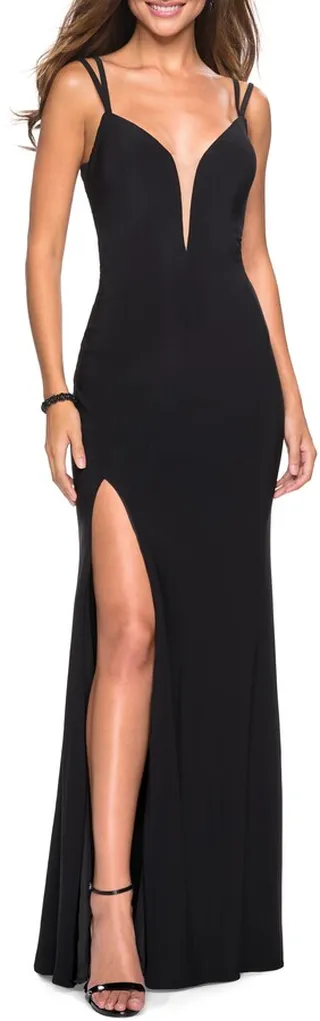 Strappy Back Jersey Column Gown