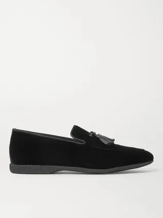 Hope Leather and Grosgrain-Trimmed Velvet Tasselled Slippers