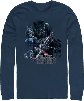 Men's Marvel Black Panther 2018 Character View Long Sleeve Shirt - Navy Blue - Medium