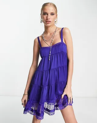 Free People Full Swing tiered mini dress in purple