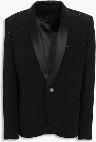 Crystal-embellished satin-trimmed crepe tuxedo jacket