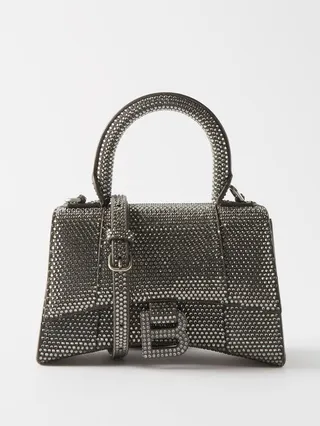 Hourglass Xs Crystal-embellished Leather Handbag