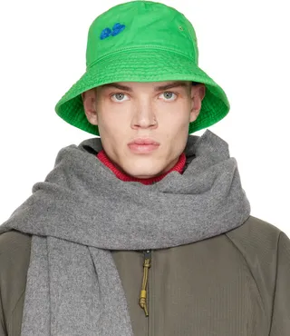 Acne Studios Green Embroidered Bucket Hat