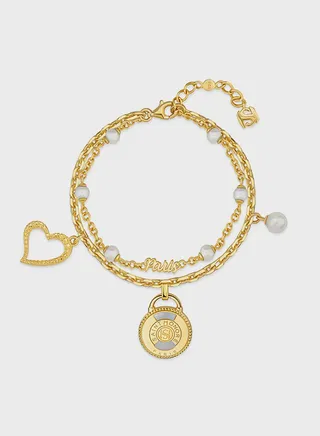 Hanging Charms Double Layer Frewater Pearls Bracelet