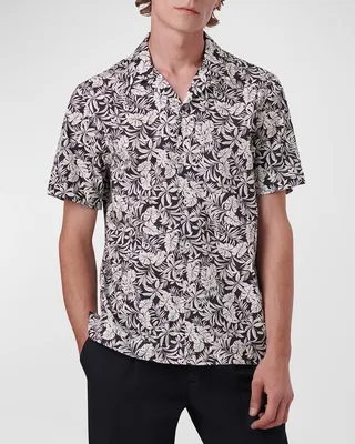 Men's Jackson Leaf-Print Shaped Sport Shirt
