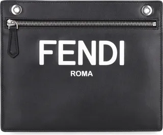 Logo Embossed Zipped Clutch Bag