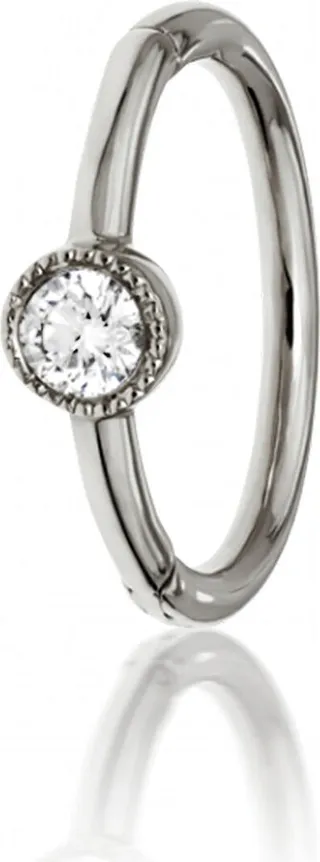 8mm Scalloped Diamond White Gold Single Hoop Earring